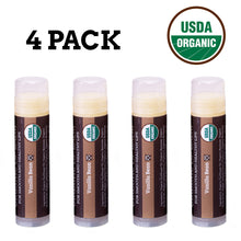 Load image into Gallery viewer, USDA Organic Lip Balm 4-Pack – Vanilla Flavor with Beeswax, Coconut Oil, Vitamin E