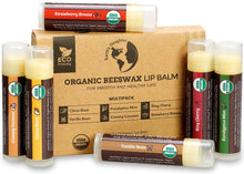 Load image into Gallery viewer, USDA Organic Lip Balm 6-Pack – Fruit Flavors, Beeswax, Coconut Oil, Vitamin E