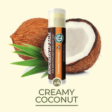 Load image into Gallery viewer, SPF Lip Balm 4-Pack by Earth's Daughter - Lip Sunscreen, SPF 15, Organic Ingredients, Coconut Flavor, Beeswax, Coconut Oil, Vitamin E - Hypoallergenic, Paraben Free, Gluten Free, New