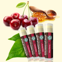 Load image into Gallery viewer, SPF Lip Balm 4-Pack by Earth's Daughter - Lip Sunscreen, SPF 15, Organic Ingredients, Cherry Flavor, Beeswax, Coconut Oil, Vitamin E - Hypoallergenic, Paraben Free, Gluten Free…