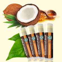 Load image into Gallery viewer, SPF Lip Balm 4-Pack by Earth's Daughter - Lip Sunscreen, SPF 15, Organic Ingredients, Coconut Flavor, Beeswax, Coconut Oil, Vitamin E - Hypoallergenic, Paraben Free, Gluten Free, New