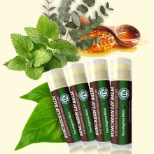 Load image into Gallery viewer, SPF Lip Balm 4-Pack by Earth's Daughter - Lip Sunscreen, SPF 15, Organic Ingredients, Eucalyptus Mint Flavor, Beeswax, Coconut Oil, Vitamin E - Hypoallergenic, Paraben Free, Gluten Free