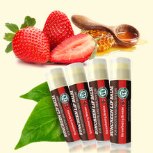 Load image into Gallery viewer, SPF Lip Balm 4-Pack by Earth's Daughter - Lip Sunscreen, SPF 15, Organic Ingredients, Strawberry Flavor, Beeswax, Coconut Oil, Vitamin E - Hypoallergenic, Paraben Free, Gluten Free