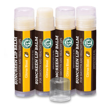 Load image into Gallery viewer, SPF Lip Balm 4-Pack by Earth's Daughter - Lip Sunscreen, SPF 15, Organic Ingredients, Citrus Flavor, Beeswax, Coconut Oil, Vitamin E - Hypoallergenic, Paraben Free, Gluten Free…