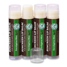 Load image into Gallery viewer, SPF Lip Balm 4-Pack by Earth's Daughter - Lip Sunscreen, SPF 15, Organic Ingredients, Eucalyptus Mint Flavor, Beeswax, Coconut Oil, Vitamin E - Hypoallergenic, Paraben Free, Gluten Free
