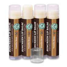 Load image into Gallery viewer, SPF Lip Balm 4-Pack by Earth's Daughter - Lip Sunscreen, SPF 15, Organic Ingredients, Vanilla Flavor, Beeswax, Coconut Oil, Vitamin E - Hypoallergenic, Paraben Free, Gluten Free