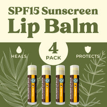 Load image into Gallery viewer, SPF Lip Balm 4-Pack by Earth's Daughter - Lip Sunscreen, SPF 15, Organic Ingredients, Citrus Flavor, Beeswax, Coconut Oil, Vitamin E - Hypoallergenic, Paraben Free, Gluten Free…