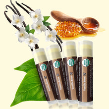 Load image into Gallery viewer, USDA Organic Lip Balm 4-Pack – Vanilla Flavor with Beeswax, Coconut Oil, Vitamin E