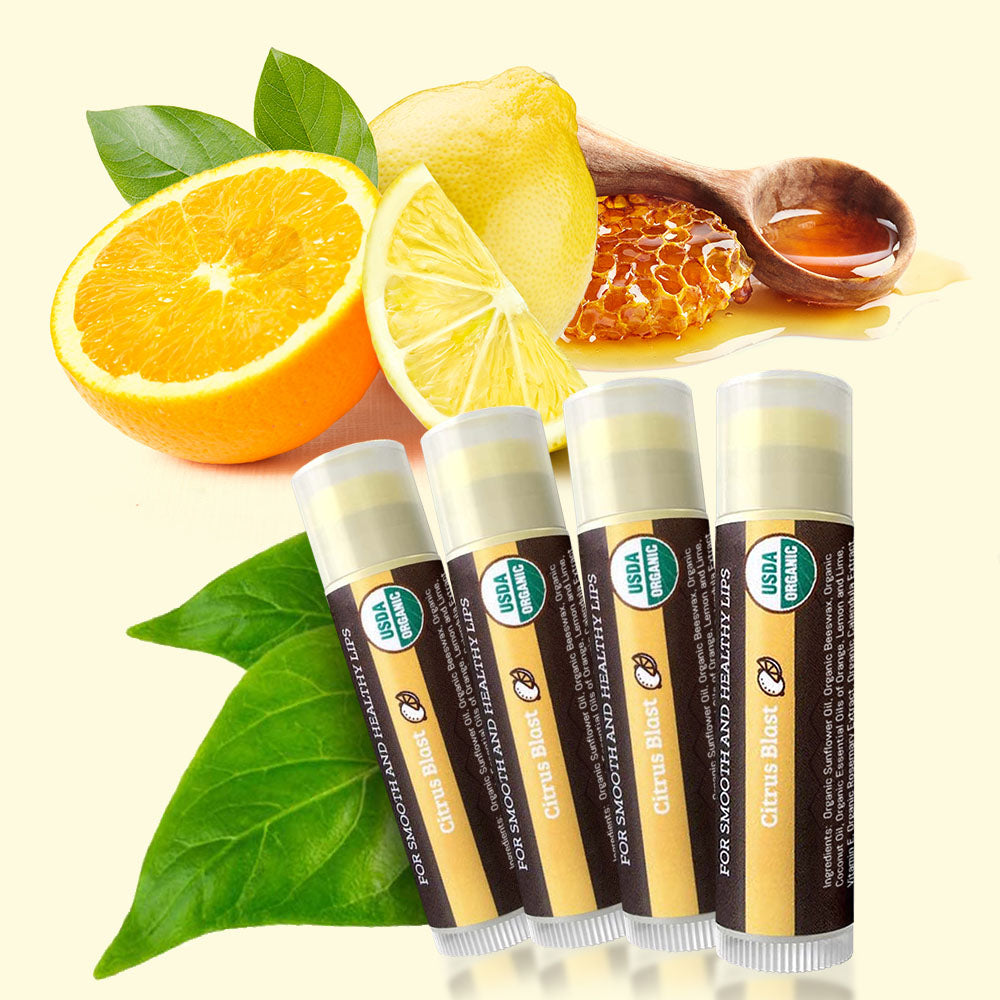USDA Organic Lip Balm 4-Pack – Citrus Blast Flavor with Beeswax