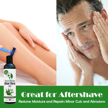 Load image into Gallery viewer, Organic Aloe Vera from 100% Pure and Natural Cold Pressed Aloe with 8 oz Disc Top Dispenser - Great for Face - Hair - Acne - Sunburn - Dry Skin