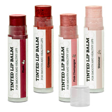 Load image into Gallery viewer, Tinted Lip Balm by Earth’s Daughter – 4 Pack of Assorted Colors – Beeswax, Coconut Oil, Cocoa Butter, Vitamin E – Moisturize and Beautify – Paraben Free