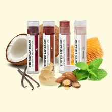 Load image into Gallery viewer, Tinted Lip Balm by Earth’s Daughter – 4 Pack of Assorted Colors – Beeswax, Coconut Oil, Cocoa Butter, Vitamin E – Moisturize and Beautify – Paraben Free