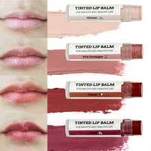 Load image into Gallery viewer, Tinted Lip Balm by Earth’s Daughter – 4 Pack of Assorted Colors – Beeswax, Coconut Oil, Cocoa Butter, Vitamin E – Moisturize and Beautify – Paraben Free