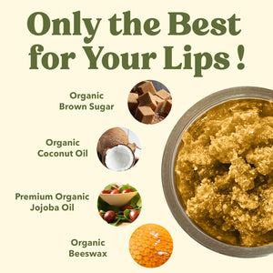 Organic Brown Sugar Lip Scrub – 0.7oz – USDA Organic Lip Exfoliator Scrub for Dry Lips - Fair Trade, Brown Sugar, Jojoba Oil, Beeswax, Coconut Oil - Lip Scrubber Exfoliator