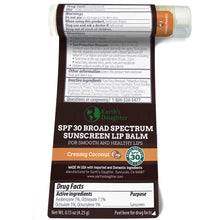 Load image into Gallery viewer, Earth's Daughter SPF 30 Lip Balm Variety 4-Pack with Fresh Mint, Vanilla Bean, Bing Cherry, and Creamy Coconus