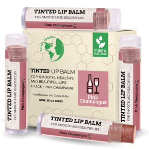 Tinted Lip Balm by Earth’s Daughter – 4 Pack of Pink Champagne Color – Beeswax, Coconut Oil, Cocoa Butter, Vitamin E – Moisturize and Beautify – Paraben Free