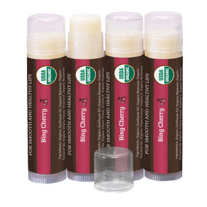 USDA Organic Lip Balm 4-Pack – Bing Cherry Flavor with Beeswax, Coconut Oil, Vitamin E