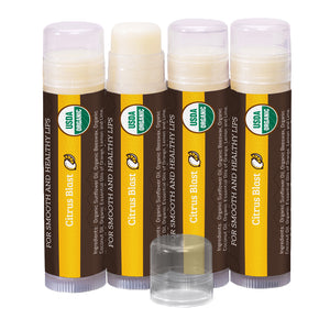 USDA Organic Lip Balm 4-Pack – Citrus Blast Flavor with Beeswax, Coconut Oil, Vitamin E
