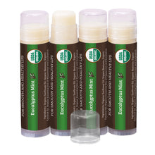 Load image into Gallery viewer, USDA Organic Lip Balm 4-Pack – Eucalyptus Mint Flavor with Beeswax, Coconut Oil, Vitamin E