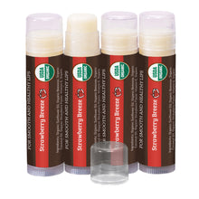 Load image into Gallery viewer, USDA Organic Lip Balm 4-Pack – Strawberry Breeze Flavor with Beeswax, Coconut Oil, Vitamin E