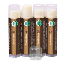 Load image into Gallery viewer, USDA Organic Lip Balm 4-Pack – Vanilla Flavor with Beeswax, Coconut Oil, Vitamin E