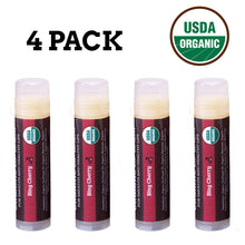 Load image into Gallery viewer, USDA Organic Lip Balm 4-Pack – Bing Cherry Flavor with Beeswax, Coconut Oil, Vitamin E