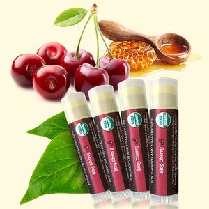 USDA Organic Lip Balm 4-Pack – Bing Cherry Flavor with Beeswax, Coconut Oil, Vitamin E
