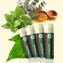 Load image into Gallery viewer, USDA Organic Lip Balm 4-Pack – Eucalyptus Mint Flavor with Beeswax, Coconut Oil, Vitamin E