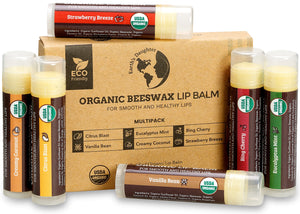USDA Organic Lip Balm 6-Pack – Fruit Flavors, Beeswax, Coconut Oil, Vitamin E