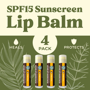 SPF Lip Balm 4-Pack by Earth's Daughter - Lip Sunscreen, SPF 15, Organic Ingredients, Citrus Flavor, Beeswax, Coconut Oil, Vitamin E - Hypoallergenic, Paraben Free, Gluten Free…