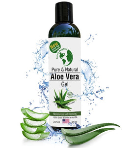 Organic Aloe Vera from 100% Pure and Natural Cold Pressed Aloe with 8 oz Disc Top Dispenser - Great for Face - Hair - Acne - Sunburn - Dry Skin