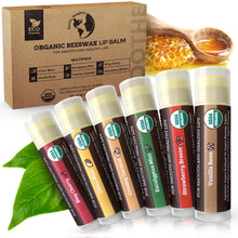 Load image into Gallery viewer, USDA Organic Lip Balm 6-Pack – Fruit Flavors, Beeswax, Coconut Oil, Vitamin E