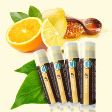 Load image into Gallery viewer, USDA Organic Lip Balm 4-Pack – Citrus Blast Flavor with Beeswax, Coconut Oil, Vitamin E